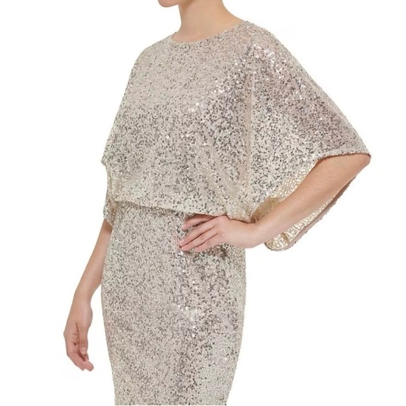 JESSICA HOWARD Stunning Sequin Mesh Dolman Sleeve Blouson Sheath Dress Size 6 - Picture 3 of 11